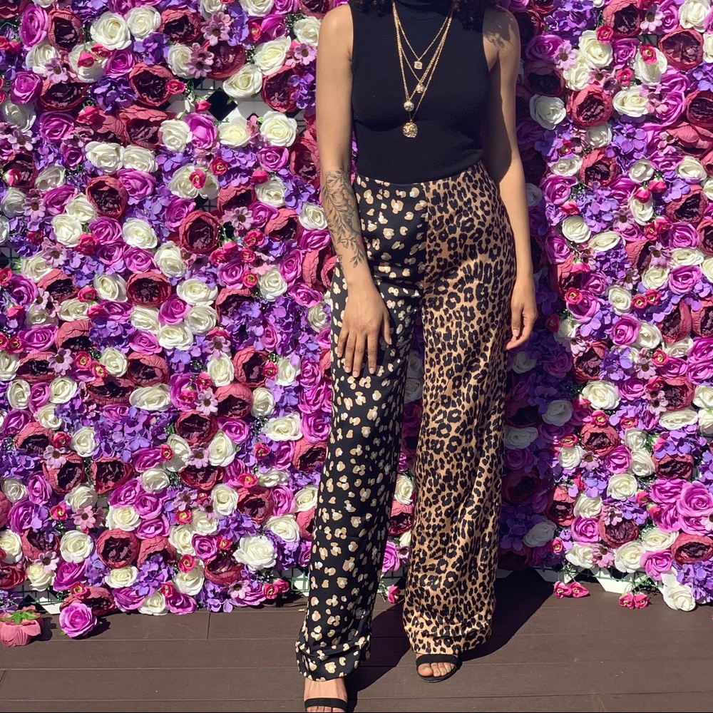 Leopard print wide leg pants